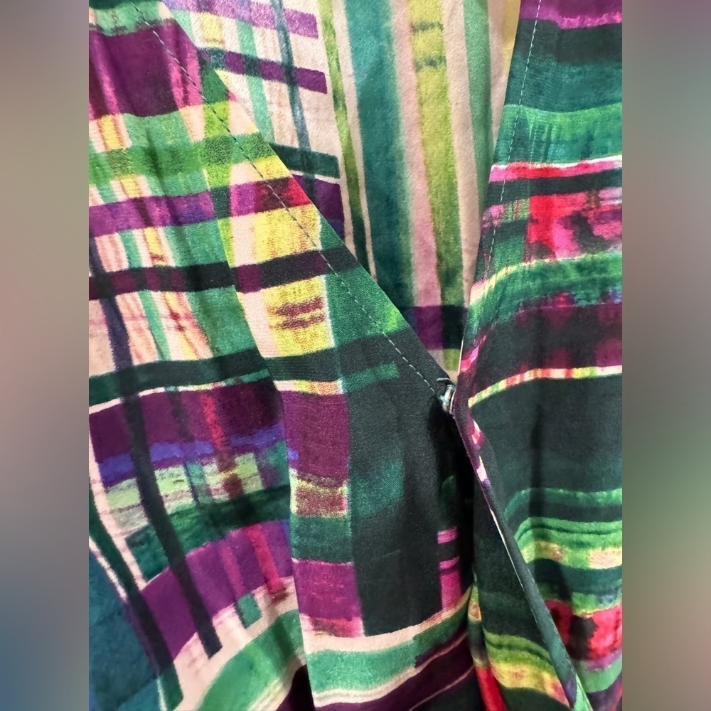 Parker 100% Silk Faux Wrap Surplice Neckline Long Sleeve Mini Colorful Dress S - Picture 4 of 14
